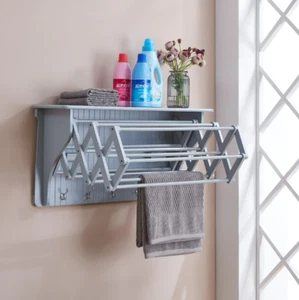 Drying Accordion Rack Cloth Retractable Wall Mounted Laundry Collapsible Space - Picture 1 of 4
