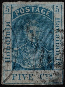 Hawaii - 1861 - 5 Cents Blue King Kamehameha III Thin Blue Paper #9 w 4 Margins - Picture 1 of 1