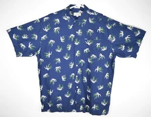 I.N.C. Men's Size L Blue Palm Trees Linen Hawaiian Button Front Shirt - Picture 1 of 7