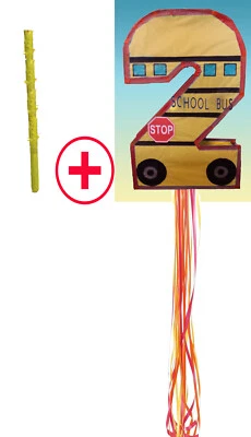 Number Two Dos School Bus Pinata birthday Pull string Hit WITH OPTION OF STICK ! - Image 1 of 4