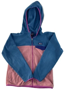 Patagonia Micro D Snap T Fleece Jacket Kids L (12) Girls Pink Blue Zip-Up - Picture 1 of 14