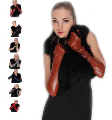 Guanti invernali caldi gomiti vera pelle di pecora guanti lunghi pelle di agnello 9 colori - Immagine 1 di 4