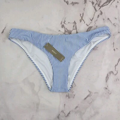 Biquíni hipster listrado azul branco grande parte inferior de natação J Crew cintura baixa Seersucker  - Imagem 1 de 4