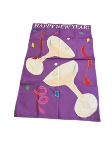 Happy New Year Flag 3.5ft X 2.5ft Purple Champagne Cheers!  - Picture 1 of 3