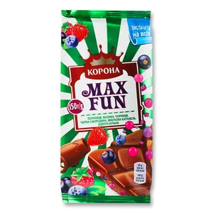 Koruna MAX FUN Chocolate Bar 150g from Ukraine - Choose Sets of 2, 5, 10 Packs - Picture 1 of 16