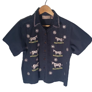 Top con botones para mujer talla mediana cebra safari hecho en la India viaje informal - Imagen 1 de 9