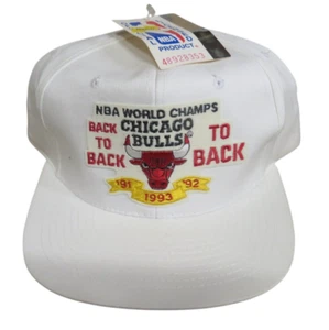 Chicago Bulls 1993 Back To Back To Back Champions VTG White SnapBack Hat NWT - Picture 1 of 7