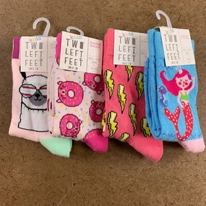 Two Left Feet Kids Shoe Size 8-13 Colorful Print Fun Crew Socks 4 Pairs NWT - Picture 1 of 3