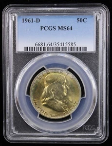 1961-D Ben Franklin Half Dollar 50c PCGS MS64 (62222) - Foto 1 di 2