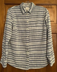 J Crew Perfect Fit Blouse Women MEDIUM Blue White Stripe Long Sleeve Lightweight - Picture 1 of 8