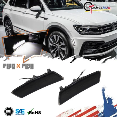 For 18-up VW Volkswagen Tiguan White LED Smoked Front Bumper Side Marker Lights - Image 1 of 4