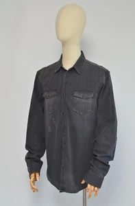 All Saints Men's Dark Grey Distressed Denim Marilla Shirt Overshirt Size L - Picture 1 of 12
