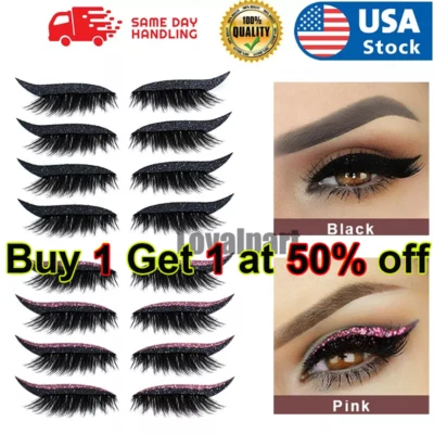 8PCS Reusable Eyeliner Sticker W/ Eyelashes False Eyelashes Glitter Eye Shadow - Image 1 of 4