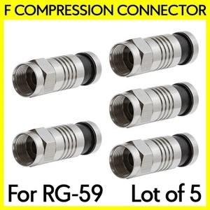5 Pack F-Type Compression Connector for RG59 Coax Cable Antenna Cord Male Plug - Picture 1 of 3