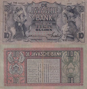 Netherland Indies 10 Gulden 1933 P 79 Javasche USED / Circulated see scan - Picture 1 of 3