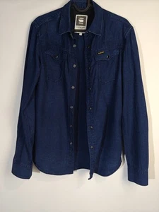 G Star Raw Mens Dark Blue Long Sleeve Denim Shirt Size Small Press Buttons - Picture 1 of 23