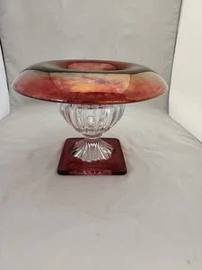 WESTMORELAND GLAS RUBIN GEBLITZT ROLLRAND VASE - Bild 1 von 3