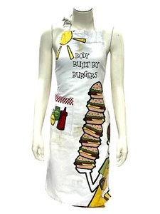 CCC Body Built By Burgers Novelty White Cotton Apron Graphic Hamburger Chef Desi - Picture 1 of 8