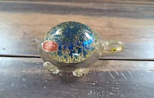 Murano Schildkröte Kunst Glas Gold und Blau Briefbeschwerer Italien - Bild 1 von 4