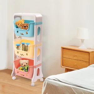 3-Tier Kids Toy Organizer Storage Bin Box Plastic Shelf Rack Playroom Rolling - Picture 1 of 12
