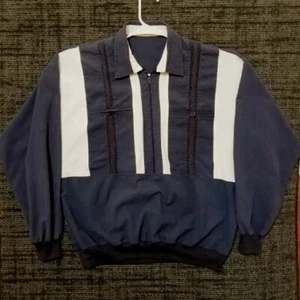 Alexxus Mens Large Exclusive Polo Pullover Jacket 1/4 Zip Vintage 90s Blue White - Picture 1 of 9