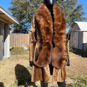 50s 60s chenille animal striped tapestry fox fur trim coat size S/M mobwife MOD - Picture 1 of 20