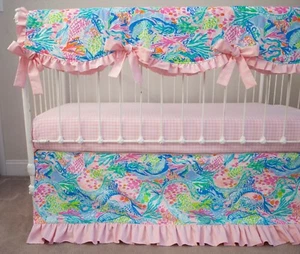 Baby Girl Crib Bedding Set - Pink Lime Mermaid Cove Nursery - Picture 1 of 25
