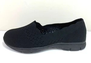 Zapatos Skechers Seager Stat para mujer talla 7,5 negros sin cordones tejidos calce ancho planos NUEVO - Imagen 1 de 9