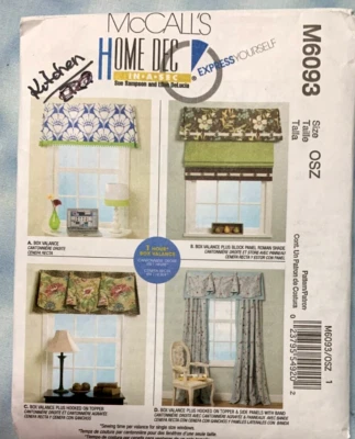 Window Valance Shade Curtain Sewing Pattern Uncut McCall's  6093 - Image 1 of 2