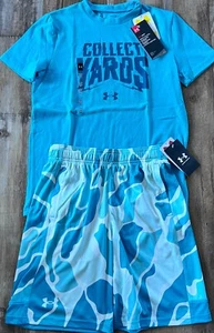 NWT Under Armour Boys YLG Teal/Aqua/White COLLECT YARDS Shorts Set Large - Picture 1 of 5