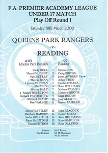 Teamsheet - Queens Park Rangers U17 v Reading U17 1999/2000 (18 Mar) Play-Off - Picture 1 of 1