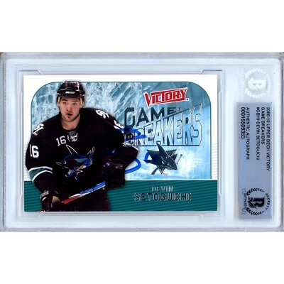 Devin Setoguchi Signed 2009-10 UD Victory #GB19 Card AUTO Beckett Slab SJ Sharks - Image 1 of 4
