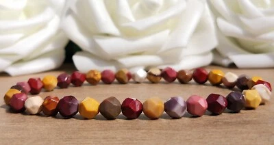 Faceted Mookaite Bead Stretch Bracelet, 6mm Natural Stone Beaded Boho Bracelet - Image 1 of 4