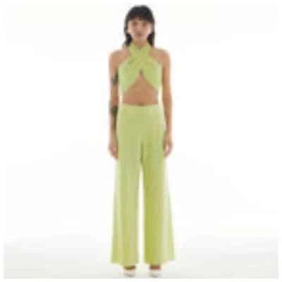 LBV. Women's Lurex Jersey Criss Cross Halter top 6 NWT 298 Acid Yellow - Image 1 of 4