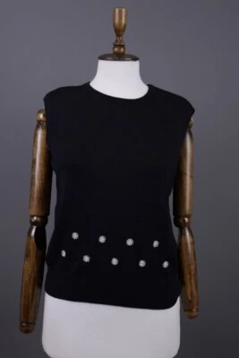 Vintage Escada Black Floral Wool Knit Vest Sweater Size 40 - Image 1 of 4