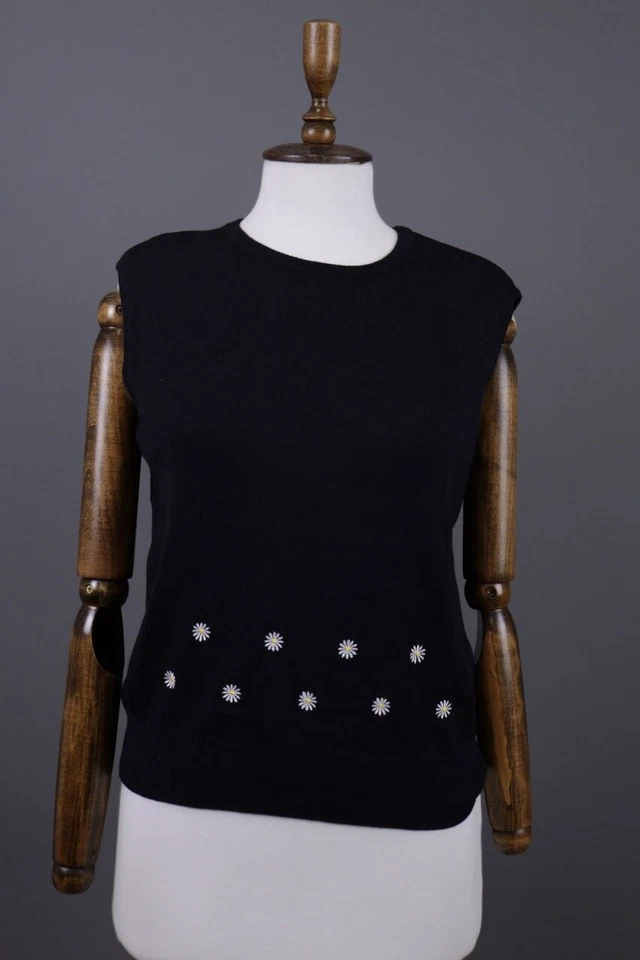 Vintage Escada Black Floral Wool Knit Vest Sweater Size 40 - Image 1 of 4