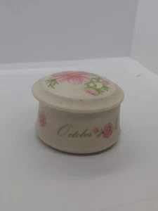 Lefton Antique Ivory Hand Painted October Floral Mini Trinket Box Vintage - Picture 1 of 7