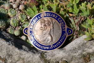 ENAMEL AUTOMOBILE CAR RADIATOR BADGE # ST. CHRISTOPHER TRAVELERS PROTECTION - Picture 1 of 2
