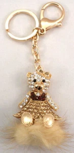 Porte-clés strass bling porte-clés téléphone sac à main charme pom-puff ours en peluche - Photo 1/4