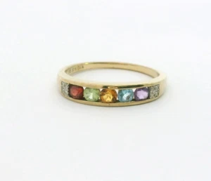 9ct Yellow Gold Ring Multi Colour Stones 375 Hallmarked Ring Size S 1/2 - Picture 1 of 8