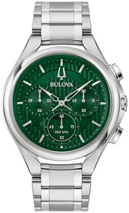 Bulova Men's Curved HPQ Chronograph Silver Stainless Steel Watch 44 MM 96A297 - Picture 1 of 5