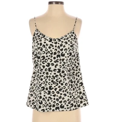 Merona Negro Animal Print Camiseta sin Mangas Pequeña Sedosa Blusa Camisa Leopardo Suroeste Foto 1 de 3