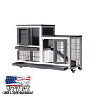 Rabbit Hutch Small Animal Coop Hutch W/ Running Cage & Wheels Removable Tray.