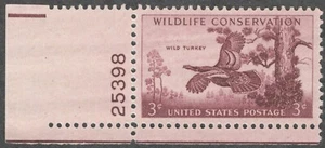 US. 1077. 3c. Wild Turkey, Wildlife Conservation Issue. Single mit Pl# postfrisch. 1956 - Bild 1 von 1