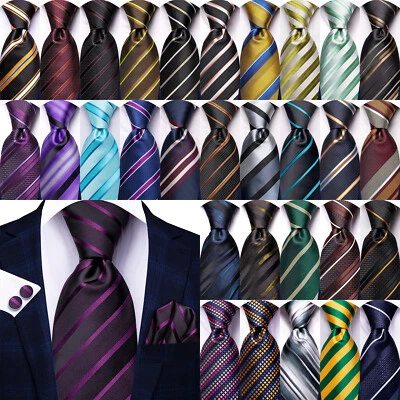 3pcs Mens Tie Floral Stripes Necktie Pocket Square Cufflinks Set Wedding Formal  - Image 1 of 4