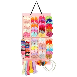 Hair Bow Holder Organizer For Girls Hair Bow Organizer Display Hanging Pink Felt - Picture 1 of 8
