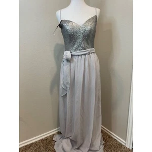 Bari Jay langes Abendkleid Platin Pailletten Top - Bild 1 von 11