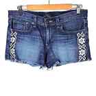 Lucky Brand The Cut Off Floral Embroidered Denim Blue Jean Shorts - size 4/27