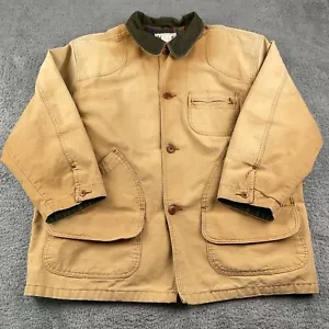 VTG LL Bean Jacket Mens XL Brown Canvas Barn Chore Field Coat Flannel Made USA - Picture 1 of 12