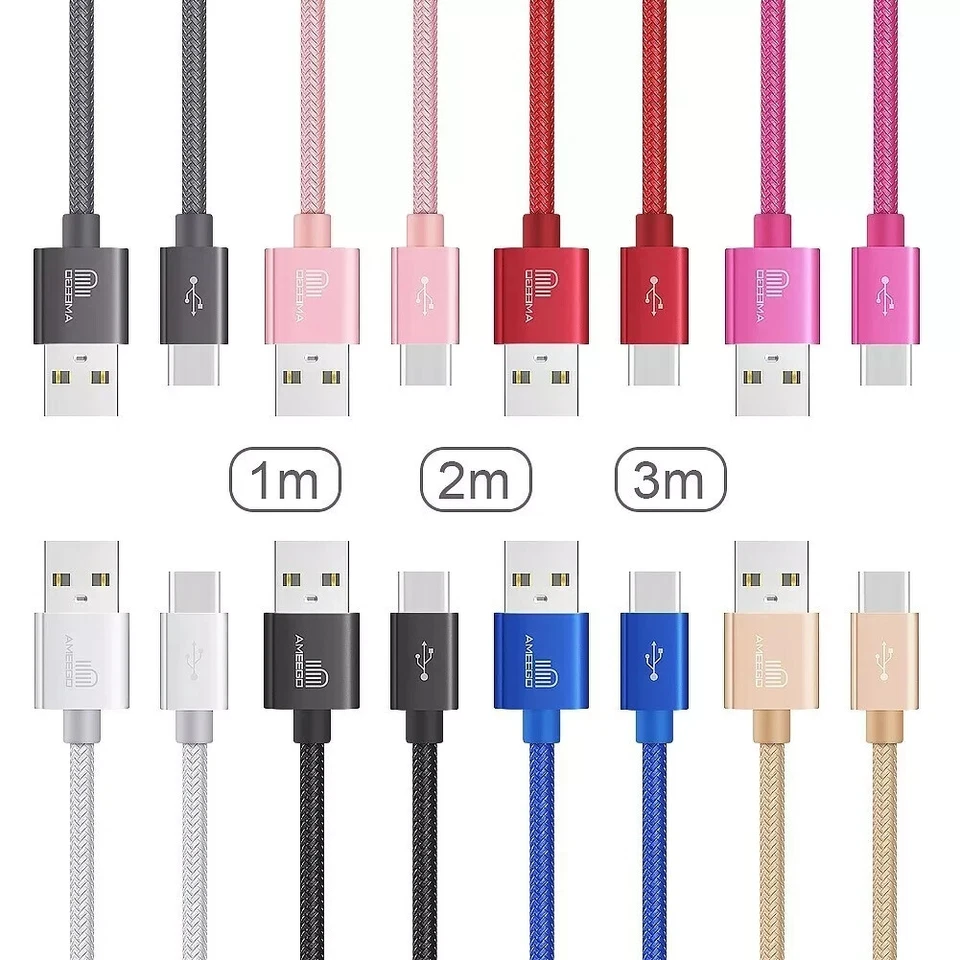 HeavyDuty USB C Type C Charging Cable Braided Fast Phone Charger Long Lead 2m 3m - Image 1 of 1